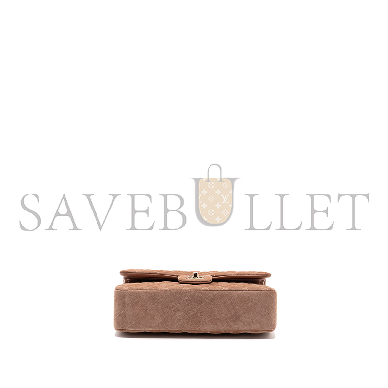 CHANEL MEDIUM CLASSIC DOUBLE FLAP BAG SUEDE LEATHER LIGHT BROWN LGHW (25*16*6cm)